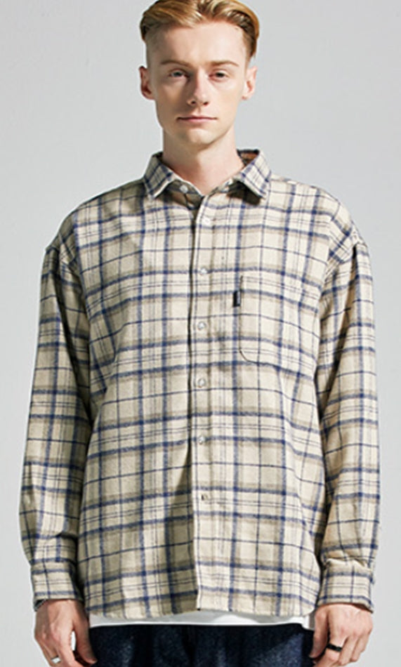 セイントペイン(SAINTPAIN)  SP Loose Fit Muse Check Shirts-Beige