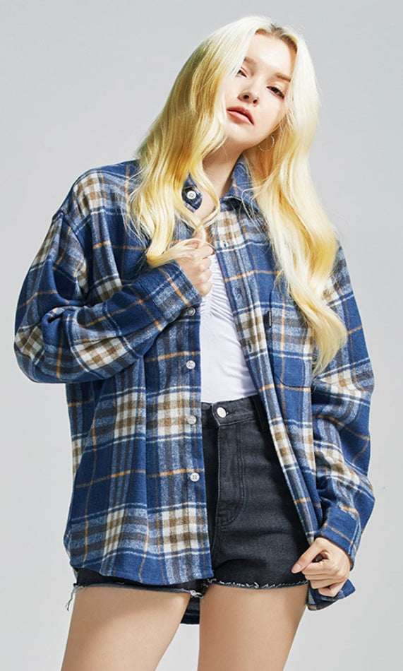 セイントペイン(SAINTPAIN)  SP Loose Fit Wide Check Shirts-Navy