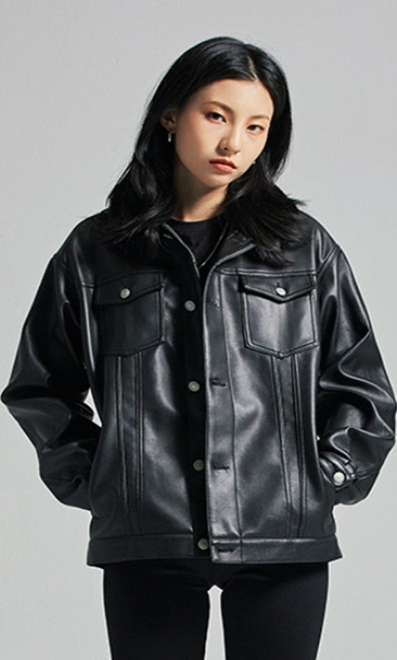セイントペイン(SAINTPAIN) SP Fleather Trucker Jacket-Black