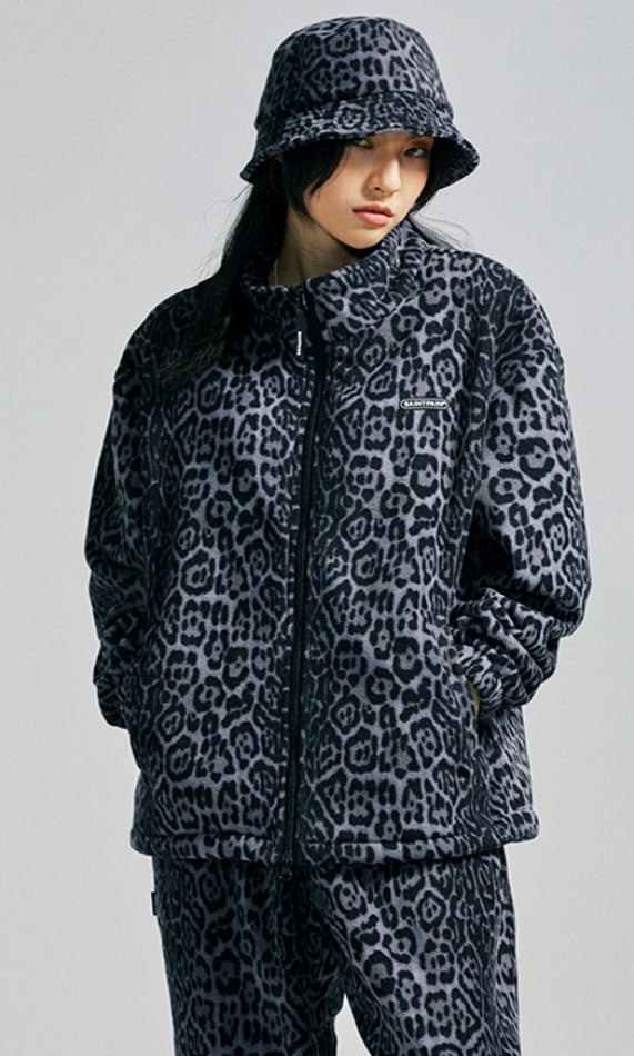 セイントペイン(SAINTPAIN) SP Leopard Fleece Zip Up Jacket-Gray