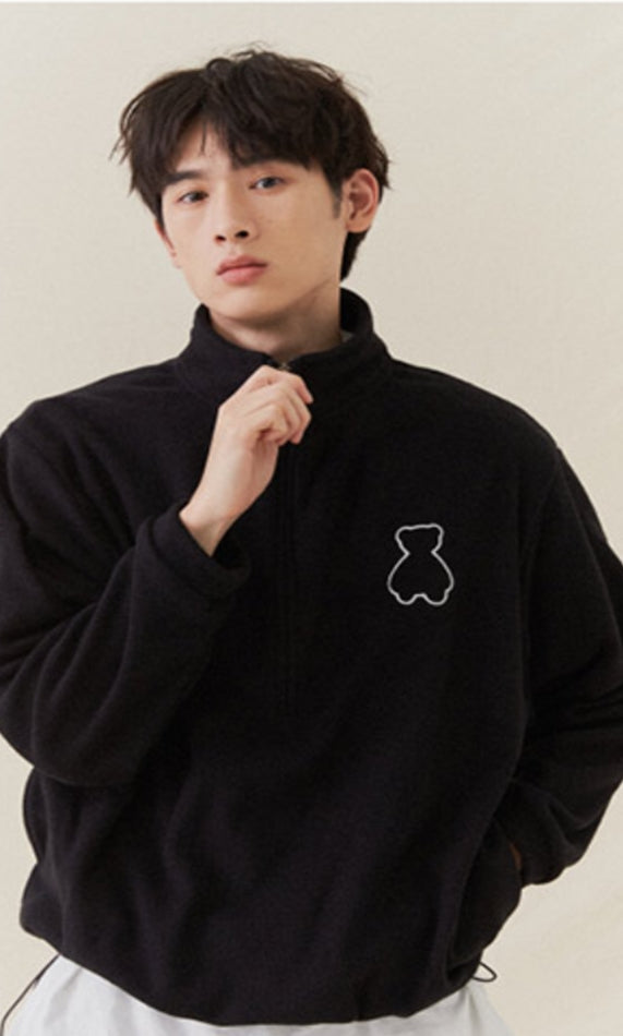 AQO_studiospace(アコスタジオスペース) AQO BEAR FLEECE HALF ZIP-UP BLACK