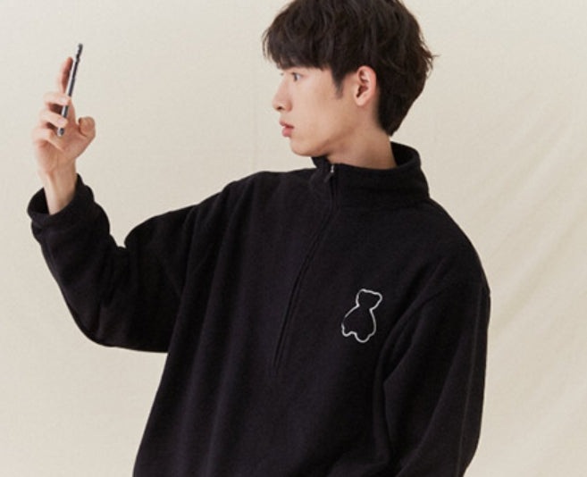 AQO_studiospace(アコスタジオスペース) AQO BEAR FLEECE HALF ZIP-UP BLACK