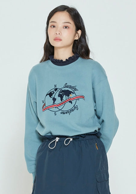 ロマンティッククラウン(ROMANTIC CROWN)LUGGAGE TAG SWEATSHIRT_LIGHT BLUE