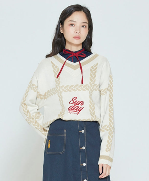 ロマンティッククラウン(ROMANTIC CROWN)  SUNDAY SYNDROME CHAIN KNITWEAR_OATMEAL