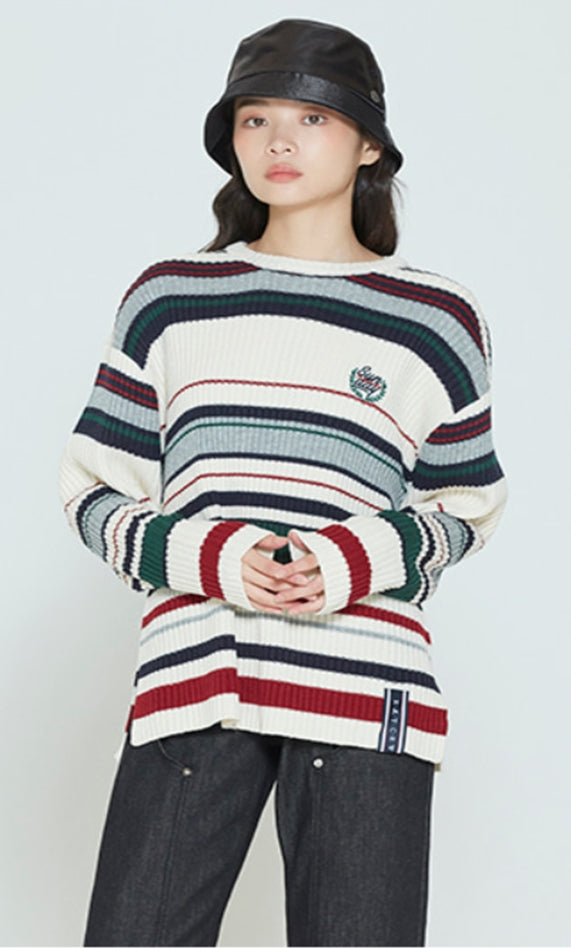 ロマンティッククラウン(ROMANTIC CROWN)  STRIPED RIBBED KNITWEAR_OATMEAL