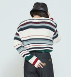 ロマンティッククラウン(ROMANTIC CROWN)  STRIPED RIBBED KNITWEAR_OATMEAL