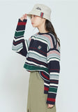 ロマンティッククラウン(ROMANTIC CROWN)  STRIPED RIBBED KNITWEAR_NAVY