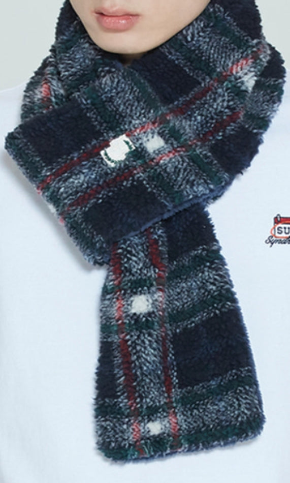 ロマンティッククラウン(ROMANTIC CROWN) CHECK FLEECE MUFFLER_NAVY