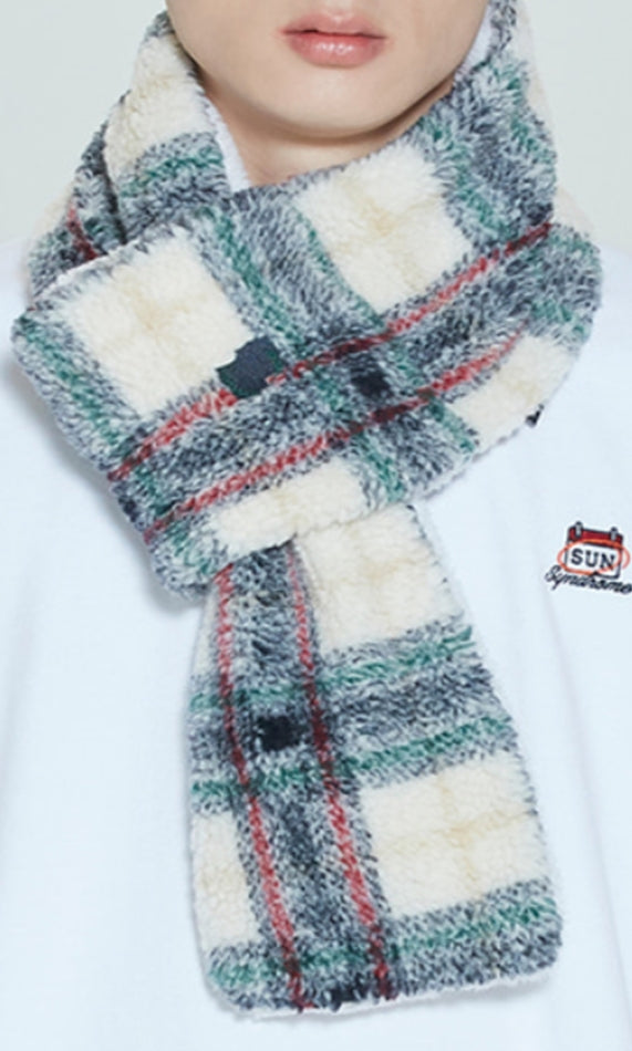 ロマンティッククラウン(ROMANTIC CROWN) CHECK FLEECE MUFFLER_OATMEAL