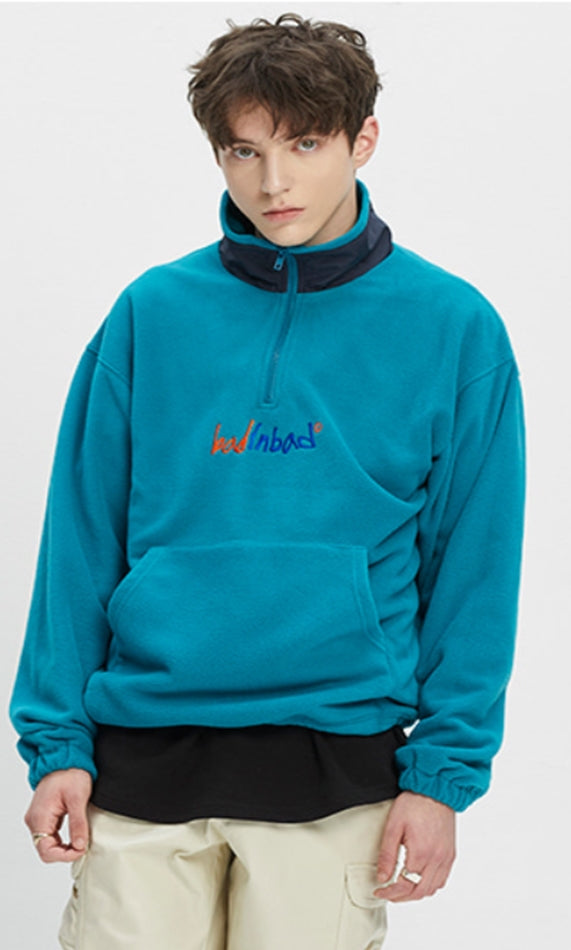 ベドインベド(BADINBAD)  FLEECE HALF ZIP UP JUMPER_BLUE GREEN