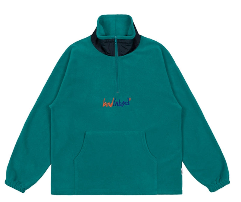 ベドインベド(BADINBAD)  FLEECE HALF ZIP UP JUMPER_BLUE GREEN