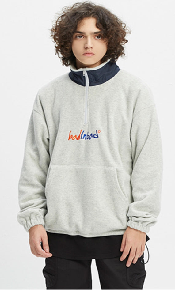 ベドインベド(BADINBAD) FLEECE HALF ZIP UP JUMPER_MELANGE IVORY