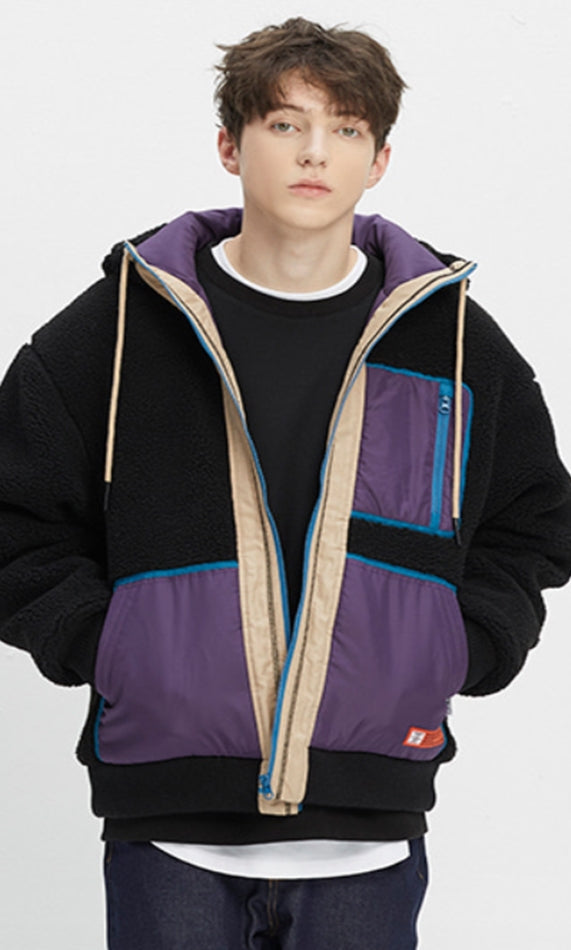 ベドインベド(BADINBAD)  COLOR BLOCK FLEECE JACKET_BLACK