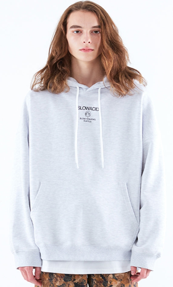 スローアシッド(SLOW ACID)  Turtle Logo Hoodie (MELANGE WHITE)