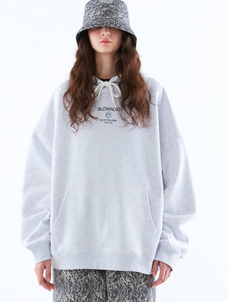 スローアシッド(SLOW ACID)  Turtle Logo Hoodie (MELANGE WHITE)