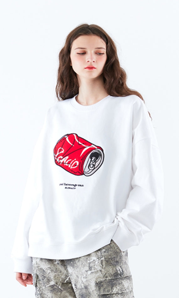 スローアシッド(SLOW ACID)    Can Embroidery Sweatshirt (WHITE)