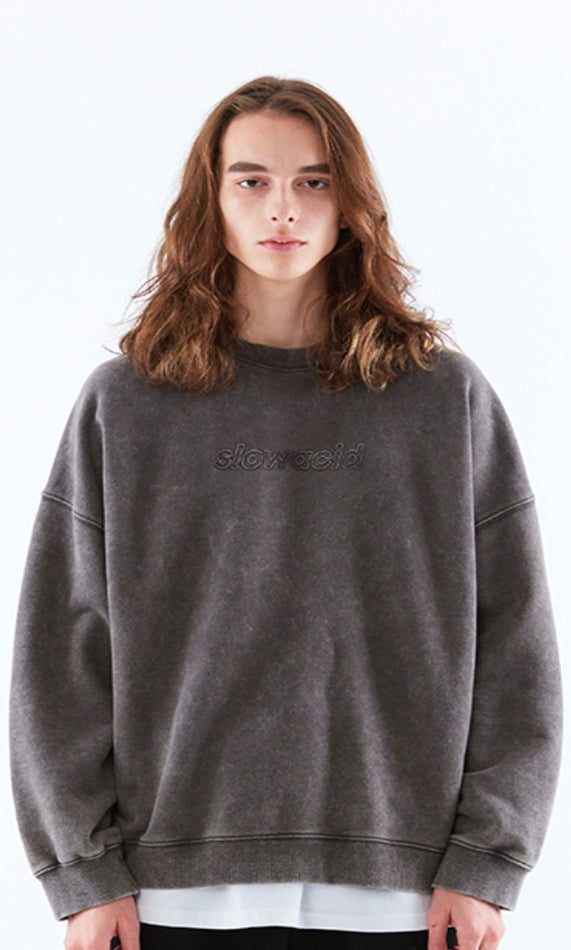 スローアシッド(SLOW ACID)  Logo Washing Sweatshirt (CHARCOAL)
