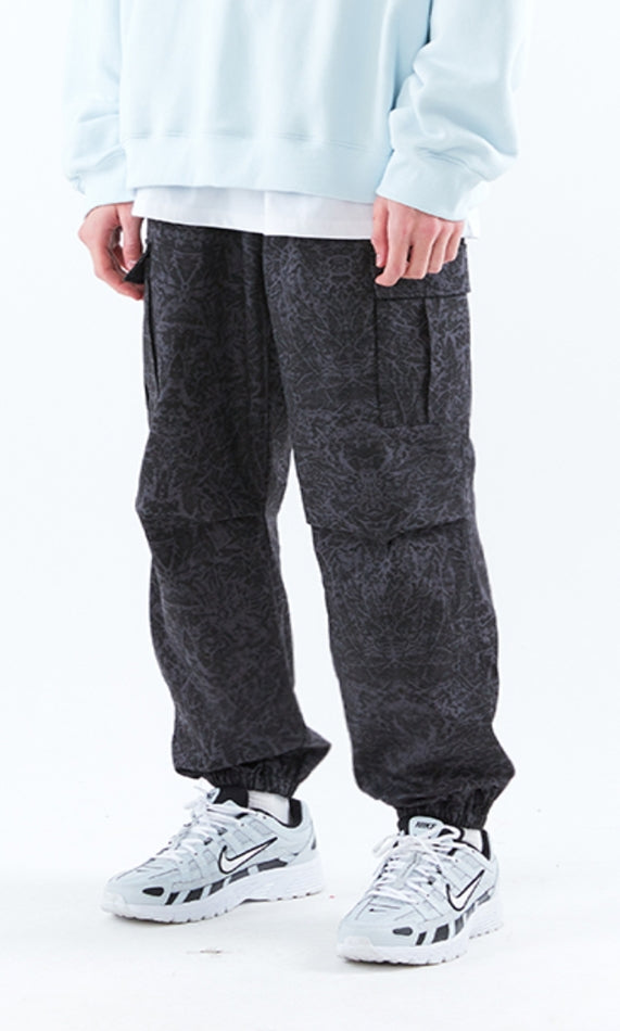 スローアシッド(SLOW ACID)  Washing Cotton Cargo Jogger Pants (STAINED BLACK)