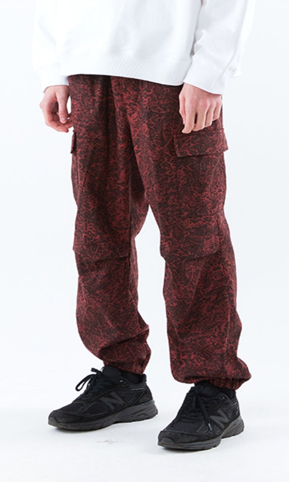スローアシッド(SLOW ACID)  Washing Cotton Cargo Jogger Pants (STAINED RED)