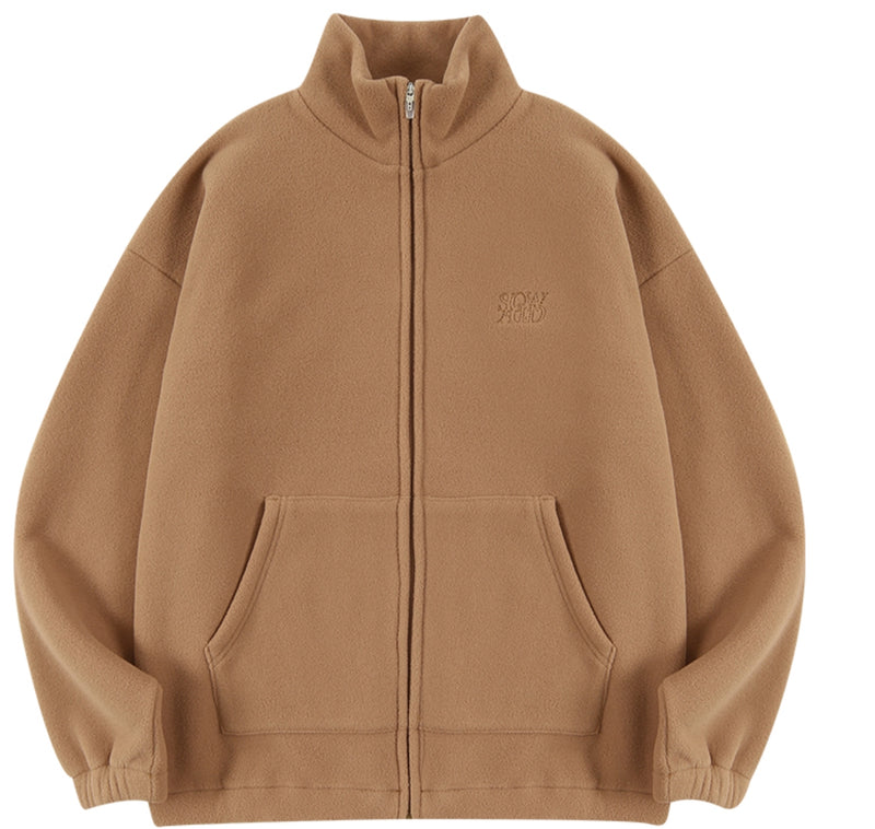 スローアシッド(SLOW ACID) Stitch Embroidery Fleece Zipup Zacket (BROWN)