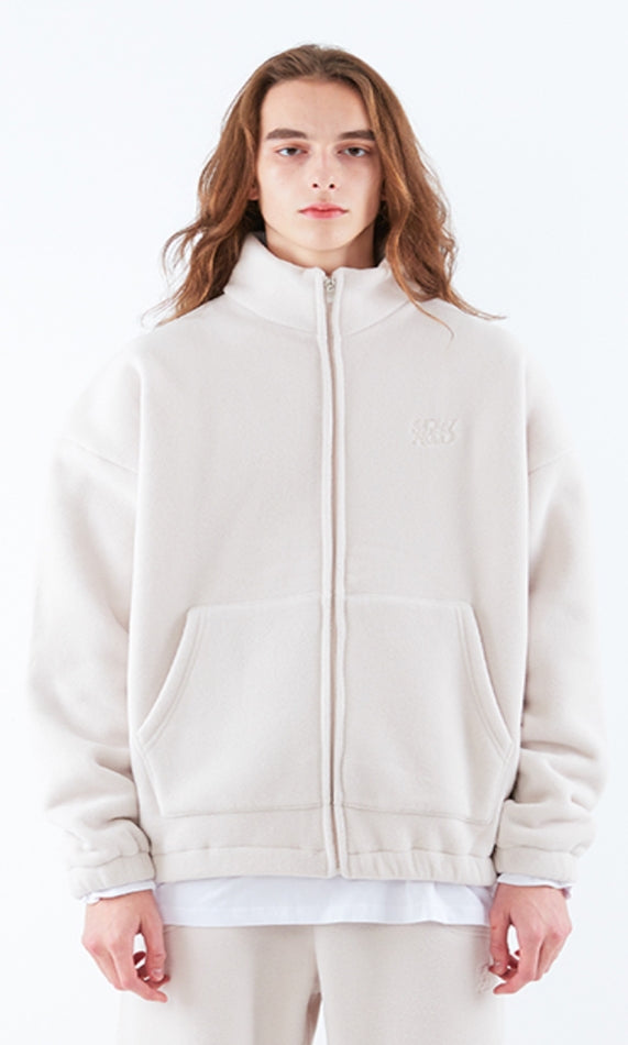 スローアシッド(SLOW ACID)  Stitch Embroidery Fleece Zipup Zacket (IVORY)
