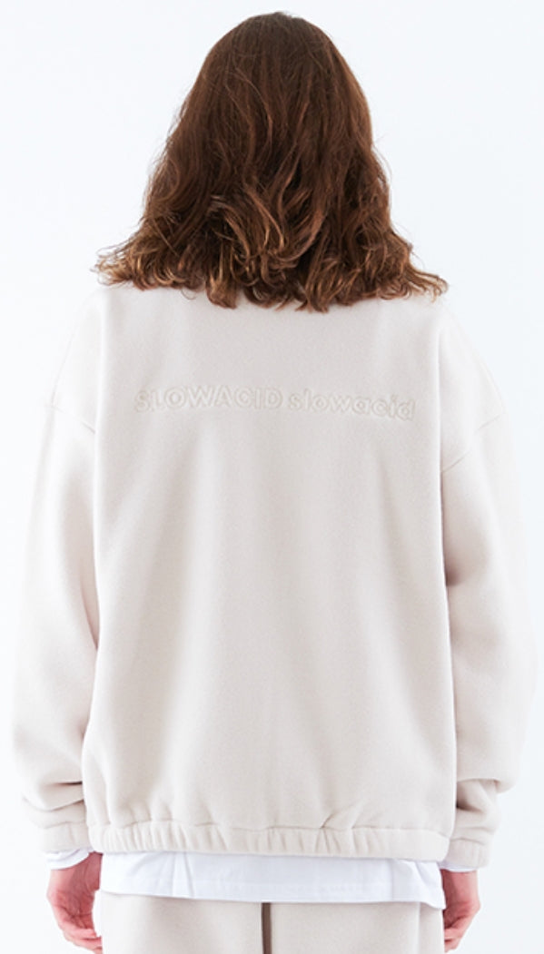 スローアシッド(SLOW ACID)  Stitch Embroidery Fleece Zipup Zacket (IVORY)