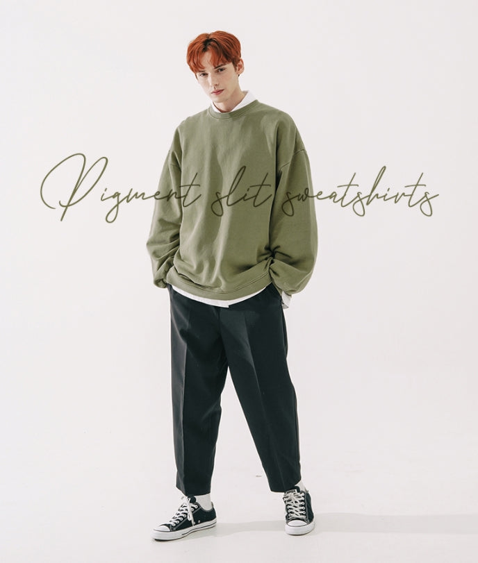 ダブルユーブイプロジェクト(WV PROJECT) Pigment Slit Sweatshirt Khaki JJMT7436
