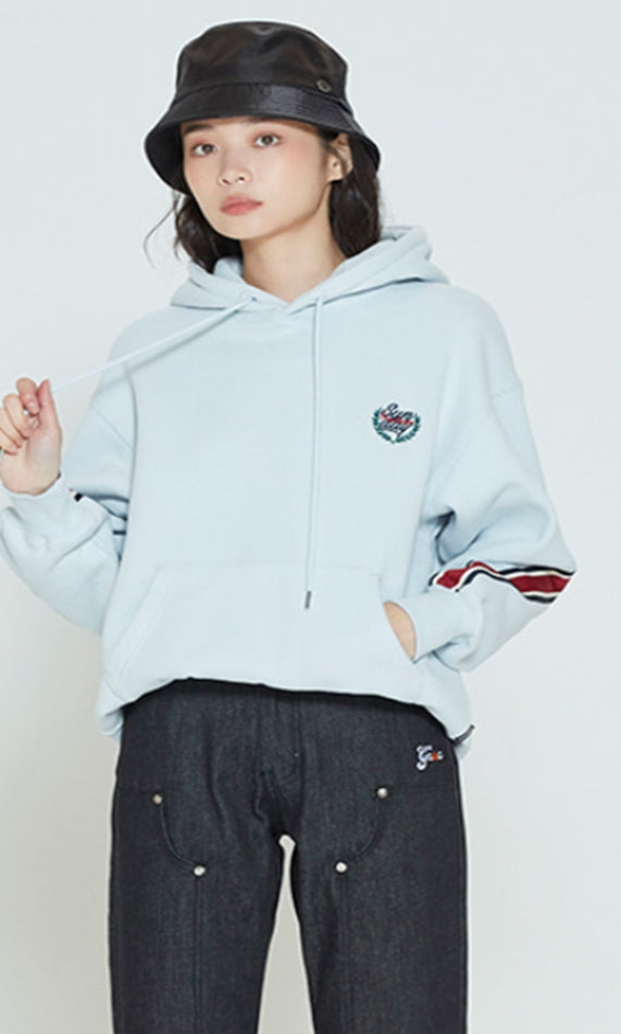 ロマンティッククラウン(ROMANTIC CROWN) STRIPE BANDING HOODIE_SKY BLUE