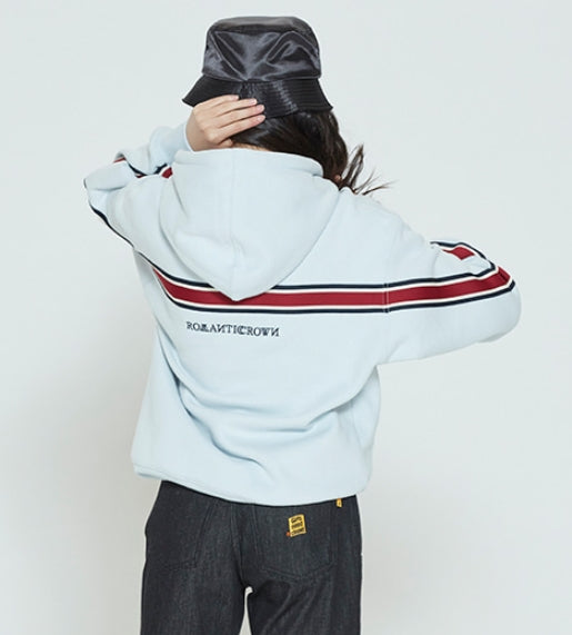 ロマンティッククラウン(ROMANTIC CROWN) STRIPE BANDING HOODIE_SKY BLUE