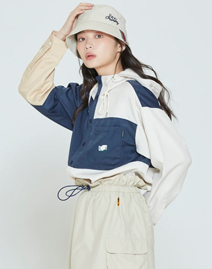 ロマンティッククラウン(ROMANTIC CROWN) COLOR BLOCK HOODIE SHIRT_OATMEAL