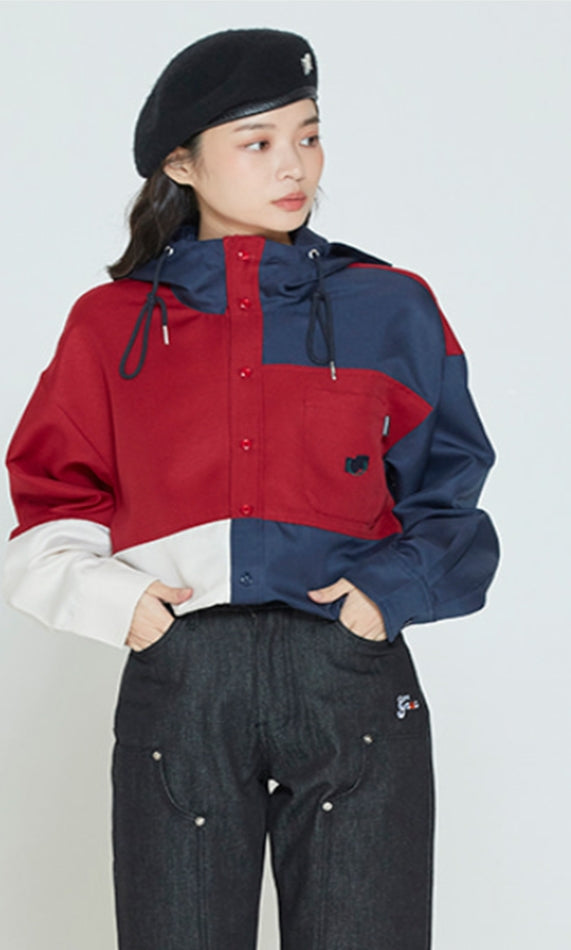 ロマンティッククラウン(ROMANTIC CROWN)COLOR BLOCK HOODIE SHIRT_NAVY