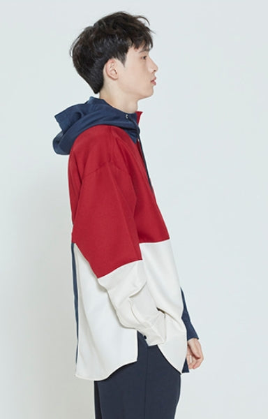 ロマンティッククラウン(ROMANTIC CROWN)COLOR BLOCK HOODIE SHIRT_NAVY