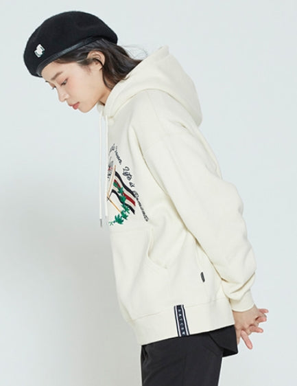 ロマンティッククラウン(ROMANTIC CROWN) SUNDAY SYNDROME FLAG HOODIE_OATMEAL