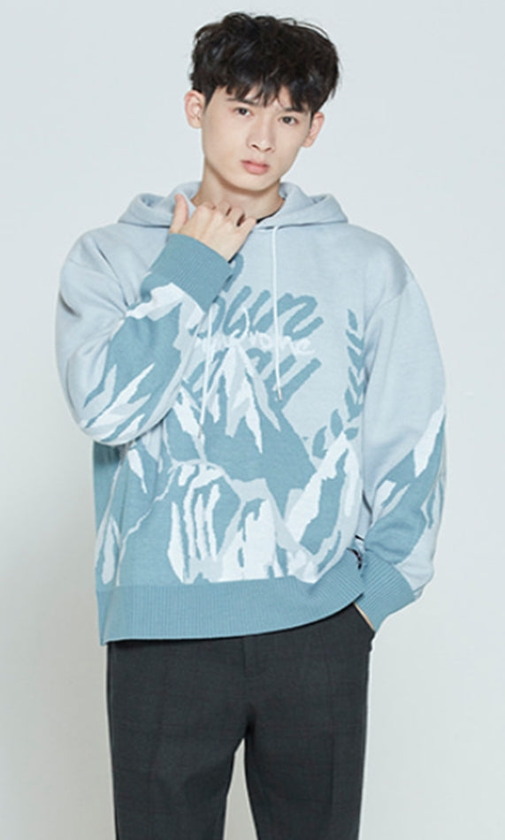 ロマンティッククラウン(ROMANTIC CROWN) MOUNTAIN KNITTED HOODIE_SKY BLUE