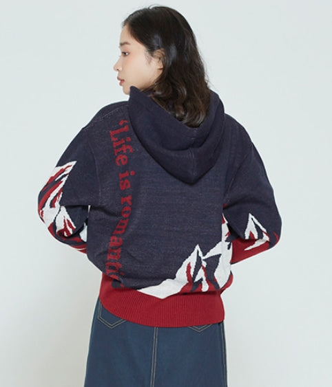 ロマンティッククラウン(ROMANTIC CROWN) MOUNTAIN KNITTED HOODIE_NAVY