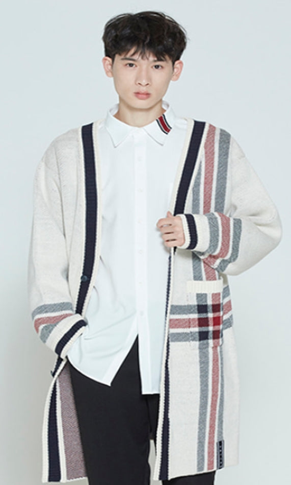 ロマンティッククラウン(ROMANTIC CROWN) CHECK KNITTED LONG CARDIGAN_OATMEAL