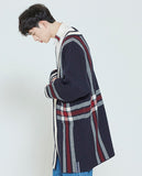 ロマンティッククラウン(ROMANTIC CROWN) CHECK KNITTED LONG CARDIGAN_NAVY