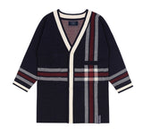 ロマンティッククラウン(ROMANTIC CROWN) CHECK KNITTED LONG CARDIGAN_NAVY