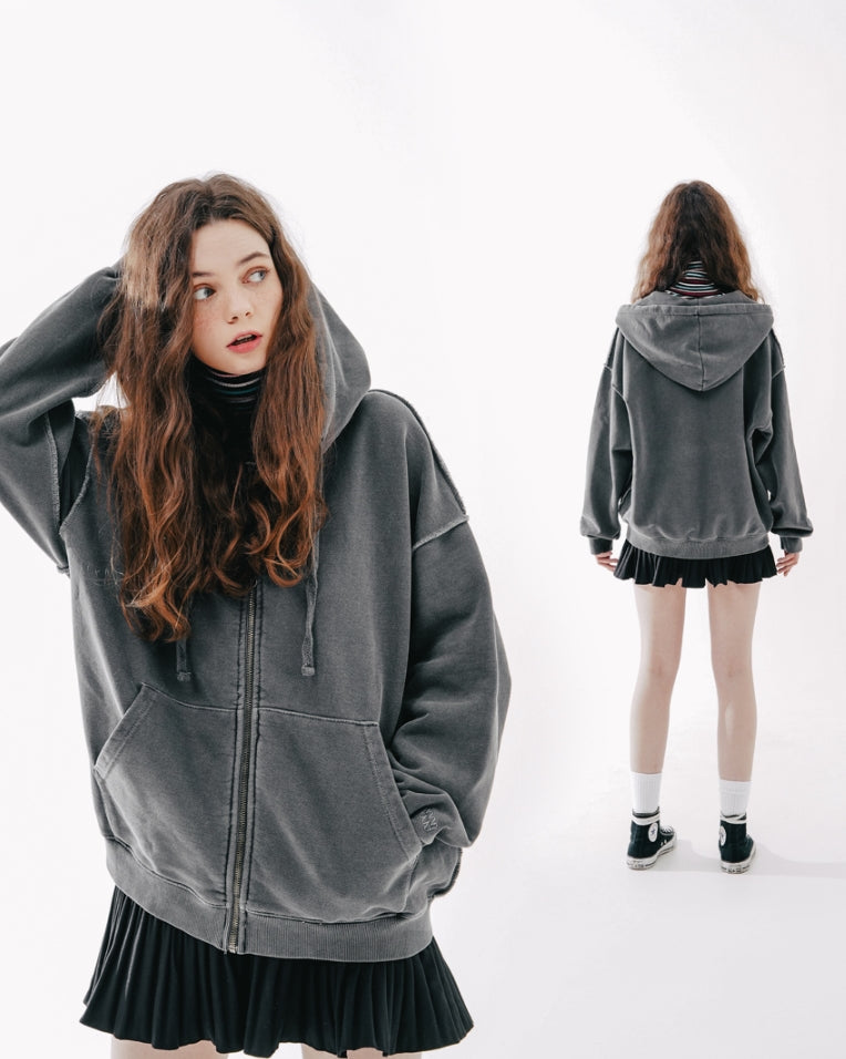 ダブルユーブイプロジェクト(WV PROJECT)  Dust Pigment Hood Zip-up Dark Gray MJOT7437