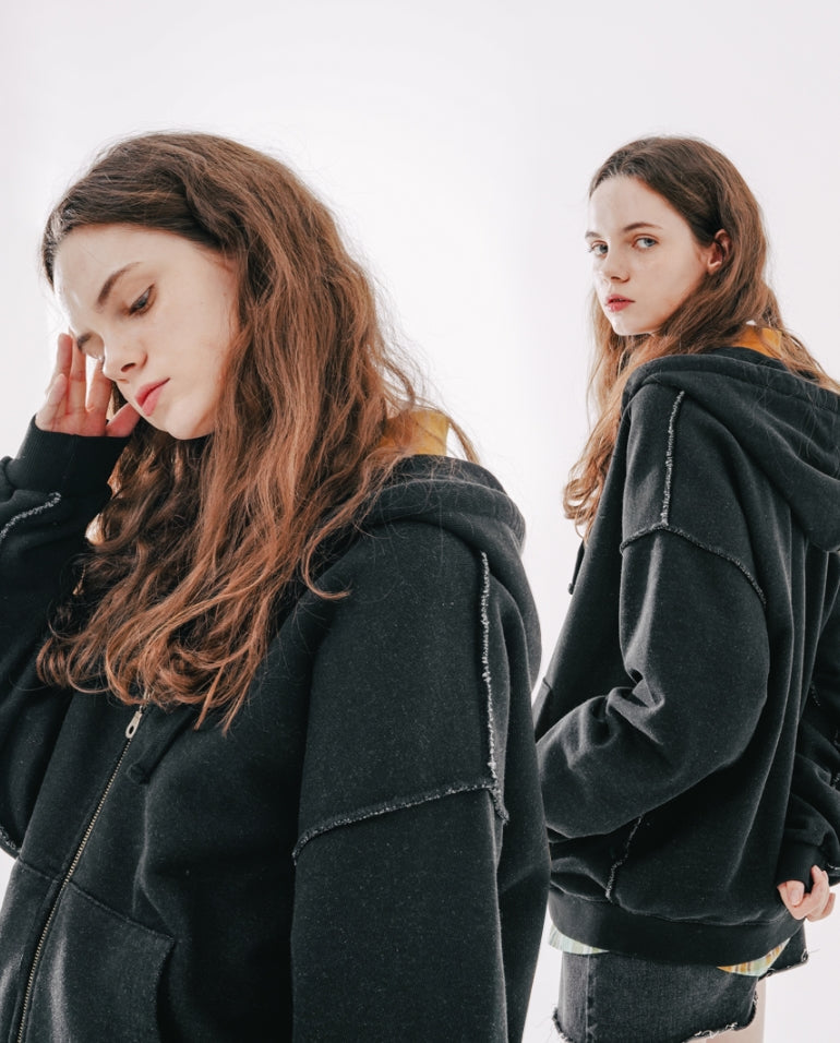 ダブルユーブイプロジェクト(WV PROJECT)  Dust Pigment Hood Zip-up Black MJOT7437