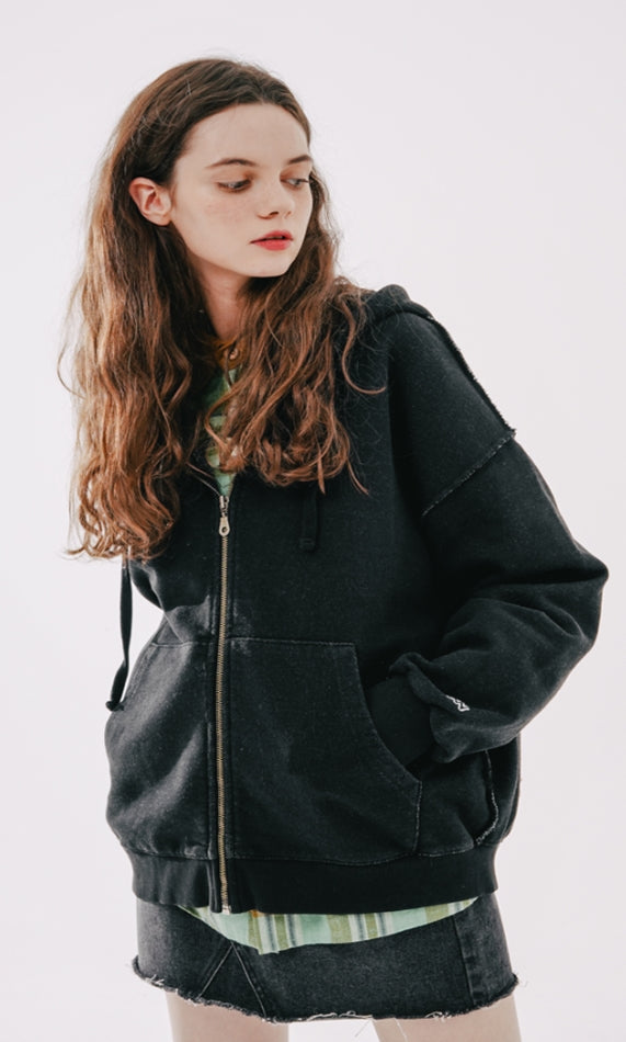 ダブルユーブイプロジェクト(WV PROJECT)  Dust Pigment Hood Zip-up Black MJOT7437