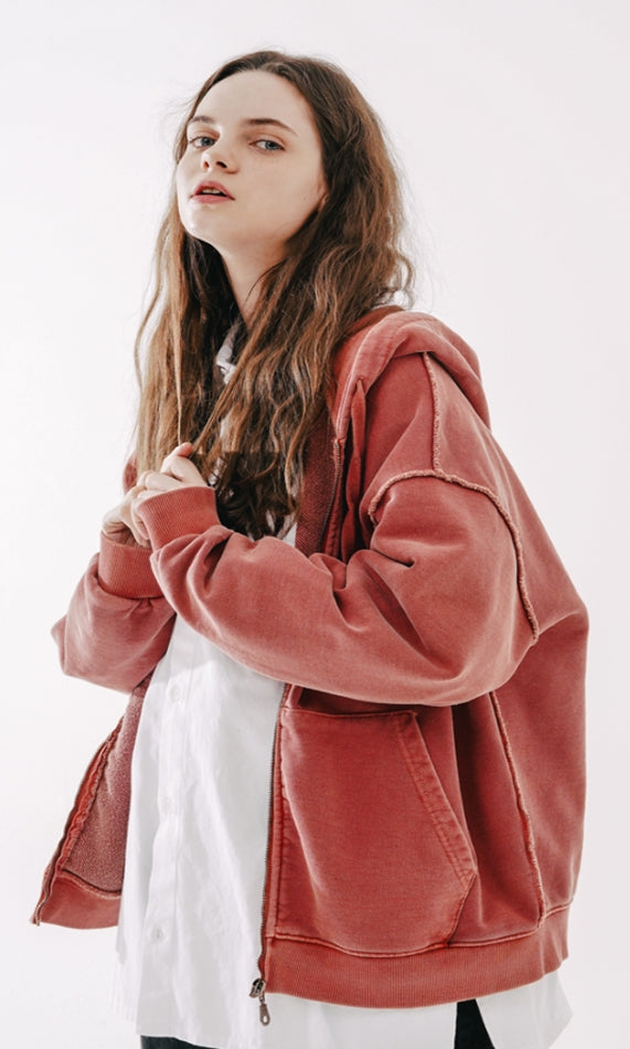 ダブルユーブイプロジェクト(WV PROJECT)  Dust Pigment Hood Zip-up Red Brown MJOT7437