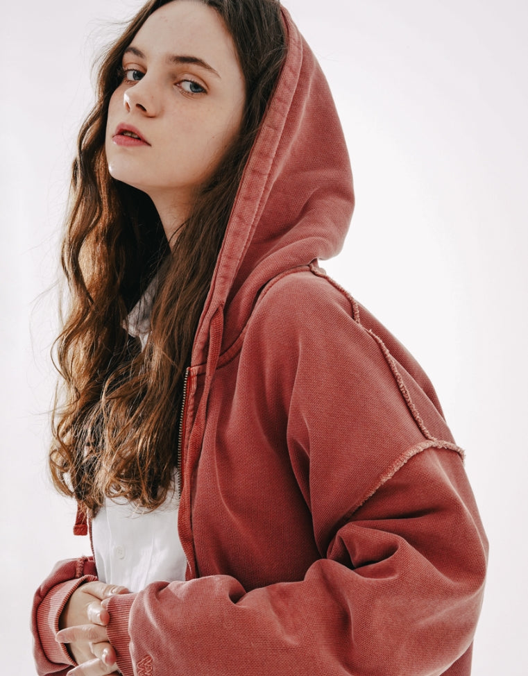 ダブルユーブイプロジェクト(WV PROJECT)  Dust Pigment Hood Zip-up Red Brown MJOT7437