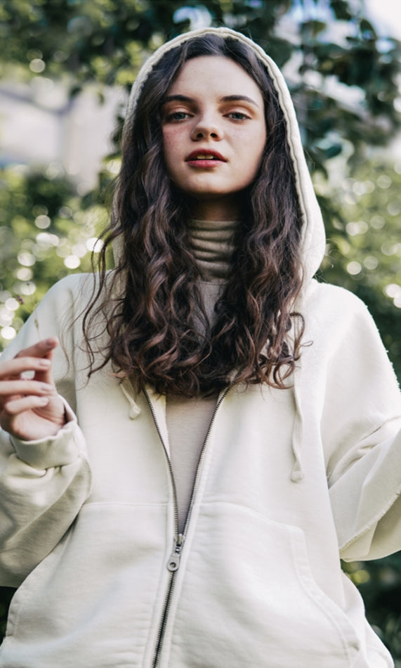 ダブルユーブイプロジェクト(WV PROJECT)  Dust Pigment Hood Zip-up Grey Beige MJOT7437