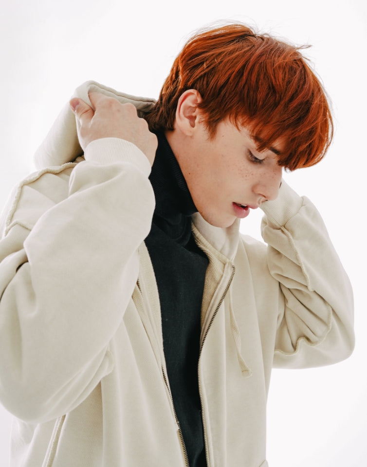 ダブルユーブイプロジェクト(WV PROJECT)  Dust Pigment Hood Zip-up Grey Beige MJOT7437