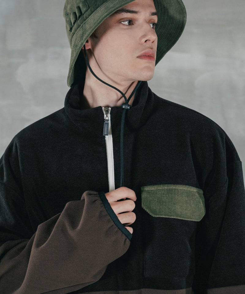 パーステップ(PERSTEP) CORDUROY POKET HALF ZIP-UP JACKET BLACK SMOT4375