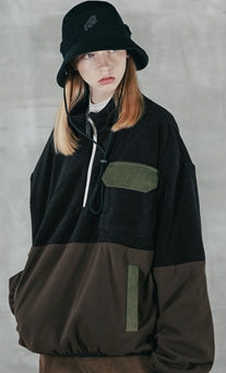 パーステップ(PERSTEP) CORDUROY POKET HALF ZIP-UP JACKET BLACK SMOT4375