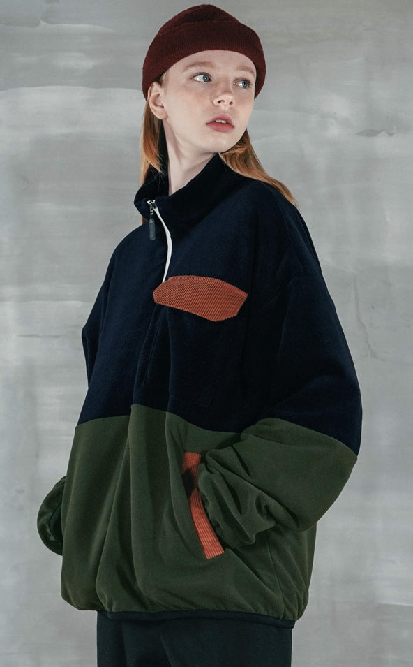 パーステップ(PERSTEP) CORDUROY POKET HALF ZIP-UP JACKET KHAKI SMOT4375