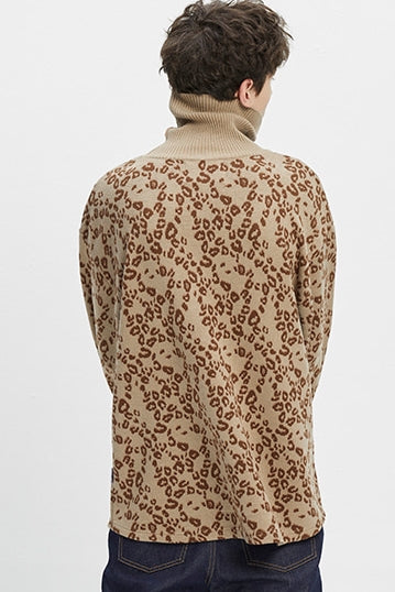 ベドインベド(BADINBAD)  LEOPARD KNITTED TURTLENECK_BEIGE