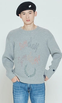 ロマンティッククラウン(ROMANTIC CROWN) SUNDAY SYNDROME SCRIBBLE LOGO KNITWEAR_GREY